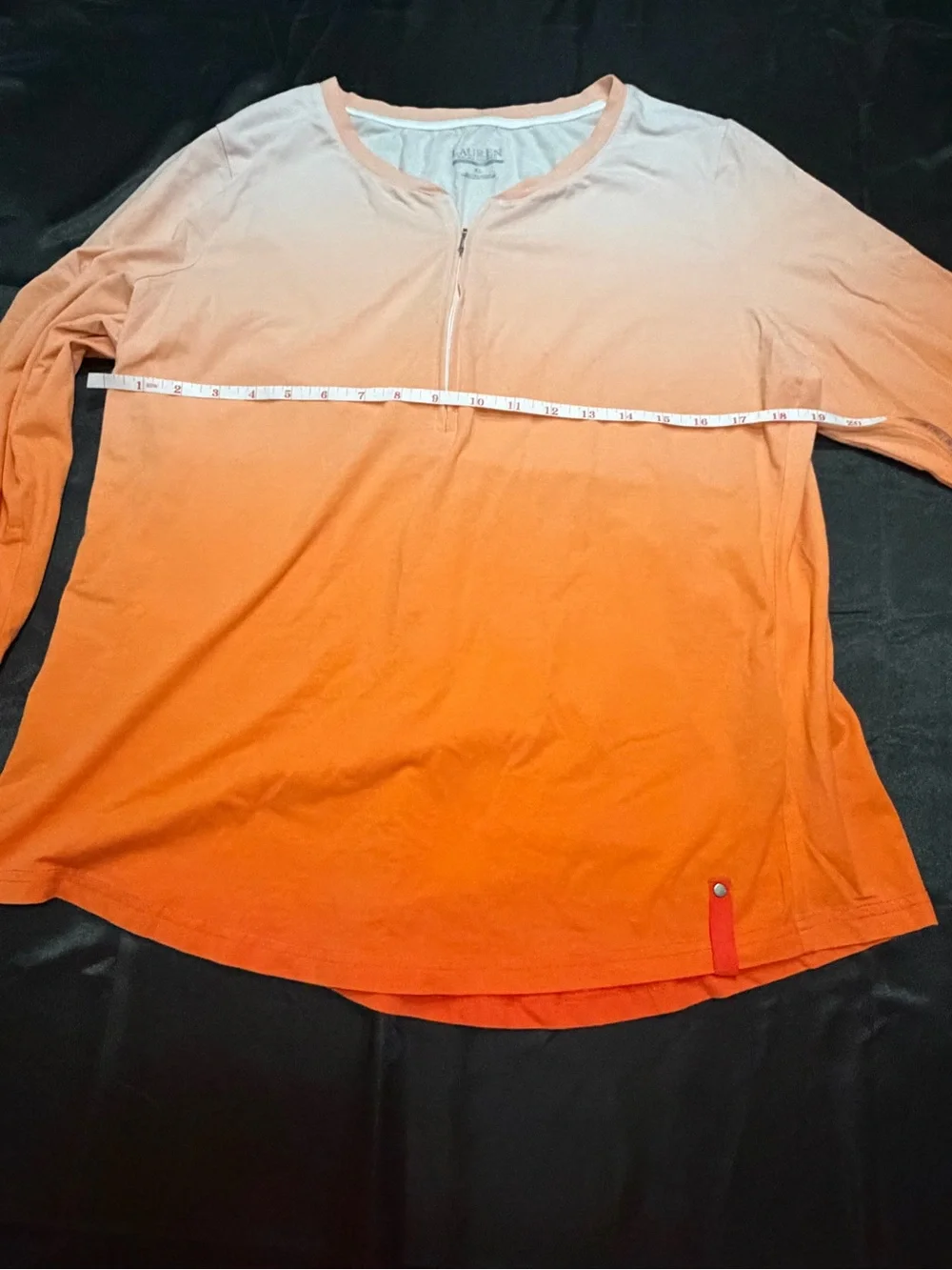 Ralph Lauren Ombre Peach Orange Zip Neck Top Women’s XL 3/4 Sleeve